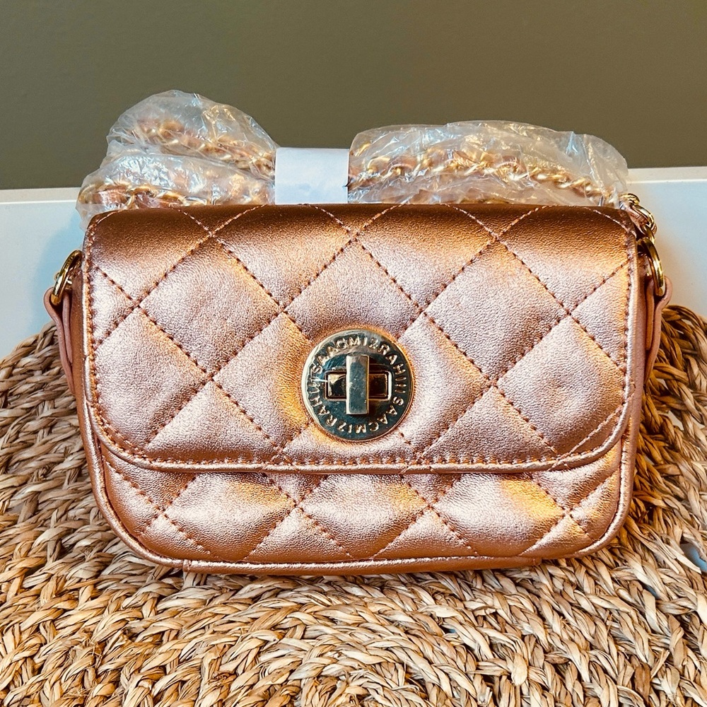 Isaac Mizrahi Elegant Quilted Leather Rose Gold Mini Bag